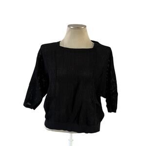 NWT Chicos Black Short Sleeve Knit Top Sz L/2 Casual Preppy Office Quiet Luxury